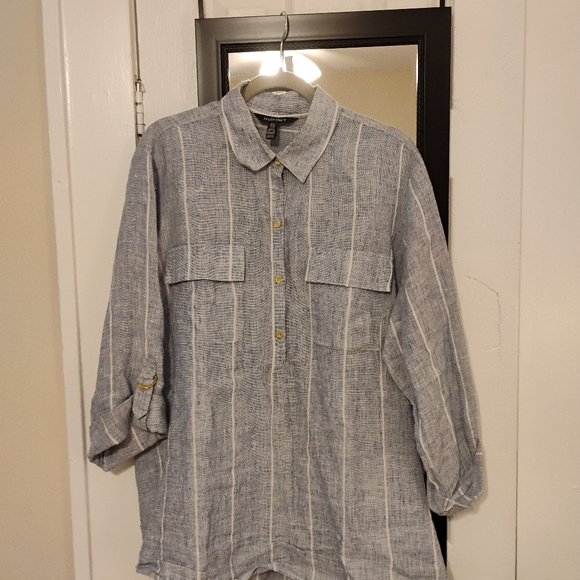 Ellen Tracy Striped 100% Linen Pullover Top, 2X - Picture 11 of 15